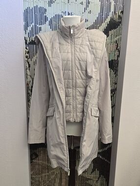 Laundry By Shelli Segal Light Gray Quilted Hooded Parka Size M